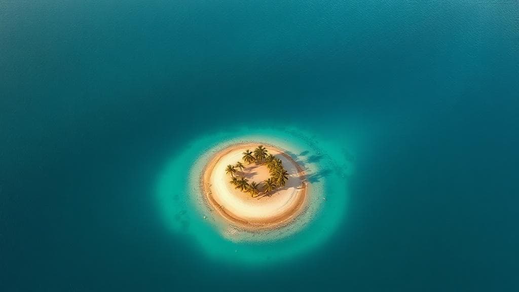 Îlot de sable et cocotiers dans une eau turquoise